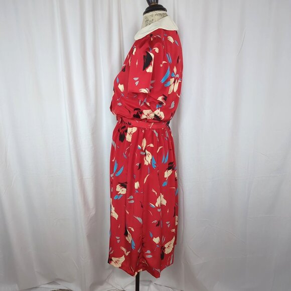 Vintage John Richard Red Dress 6 Small Floral Midi - Picture 6 of 10